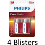 Philips 8 Stuks (4 Blister A 2st) - Power C/lr14 Alkalinebatterij