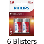 Philips 12 Stuks (6 Blister A 2st) - Power C/lr14 Alkalinebatterij