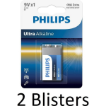 Philips 2 Stuks (2 Blisters A 1 St) Ultra Alkaline 9v