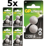 GP 10 Stuks (5 Blisters A 2st) - Cr2016 Professional Electronics 3v 90mah Lithium Knoopcel