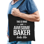 Bellatio Decorations Awesome Baker / Geweldige Bakker Cadeau Tas Voor Dames En Heren - Feest Boodschappentassen - Zwart