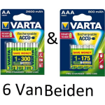Varta (6 Van Beiden) Aa & Aaa Oplaadbare Batterijen Combi Aanbieding 2600 Mah & 800 Mah