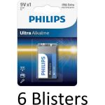 Philips 6 Stuks (6 Blisters A 1 St) 6lr61 9v Batterij