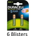 Duracell 12 Stuks (6 Blisters A 2 St) Aaa Oplaadbare Batterijen - 850 Mah
