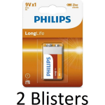 Philips 2 Stuks (2 Blisters A 1 St) Longlife 9v Batterijen