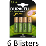 Duracell 24 Stuks (6 Blisters A 4 St) Aa Oplaadbare Batterijen - 1.300 Mah