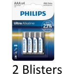 Philips 8 Stuks (2 Blisters A 4 St) Aaa Ultra Alkaline Batterijen