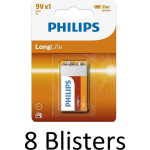 Philips 8 Stuks (8 Blisters A 1 St) Longlife 9v Batterijen
