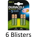 Duracell 24 Stuks (6 Blisters A 4 St) Aaa Oplaadbare Batterijen - 800 Mah