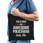 Bellatio Decorations Awesome Policeman / Geweldige Politieman Cadeau Tas Voor Heren - Feest Boodschappentassen - Zwart