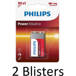 Philips 2 Stuks (2 Blisters A 1 St) Power Alkaline Batterij 9v