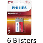 Philips 6 Stuks (6 Blisters A 1 St) Power Alkaline Batterij 9v