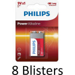 Philips 8 Stuks (8 Blisters A 1 St) Power Alkaline Batterij 9v