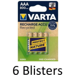 Varta 24 Stuks (6 Blisters A 4 St) Recharge Accu Recycled Aaa Oplaadbare Batterijen 800 Mah