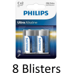 Philips 16 Stuks (8 Blisters A 2 St) Ultra Alkalline C Batterijen