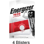 Energizer 4 Stuks (4 Blisters A 1 Stuk) Cr1632 Lithium Knoopcel 3v