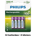 Philips Aaa Oplaadbare Batterij - 950mah - 32 Batterijen ( 8 Blisters A 4 Stuks )