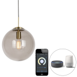 QAZQA Smart hanglamp messing met smoke glas 30 cm incl. Wifi ST64 - Ball