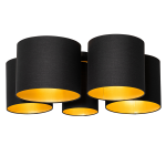 QAZQA Plafondlamp met gouden binnenkant 5-lichts - Multidrum - Zwart