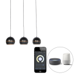 QAZQA Smart hanglamp met gouden binnenkant 3-lichts incl. Wifi ST64 - Buell - Zwart