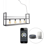 QAZQA Smart hanglamp met rek large 4-lichts incl. Wifi G95 - Cage Rack - Zwart