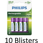 Philips 40 Stuks (10 Blisters A 4 St) Aa Oplaadbare Batterijen - 2500 Mah