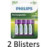 Philips 8 Stuks (2 Blisters A 4 St) Aa Oplaadbare Batterijen - 2500 Mah