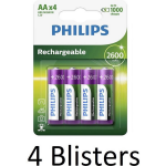 Philips 16 Stuks (4 Blisters A 4 St) Aa Oplaadbare Batterijen - 2500 Mah