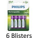 Philips 24 Stuks (6 Blisters A 4 St) Aa Oplaadbare Batterijen - 2500 Mah