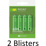 GP 8 Stuks (2 Blisters A 4 St) Recyco Aa Oplaadbare Batterijen - 2600 Mah