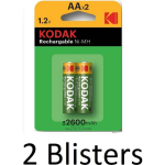 Kodak 4 Stuks (2 Blisters A 2 St) Aa Oplaadbare Batterijen - 2600mah