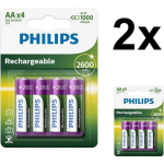 Philips 8 Stuks (2 Blisters A 4st) - Multilife 1.2v Aa/hr6 2600mah Nimh Oplaadbare Batterij