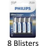 Philips 32 Stuks (8 Blisters A 4 St) Ultra Alkaline Aa Batterijen