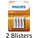 Philips 8 Stuks (2 Blisters A 4 St) Longlife Aaa Batterijen