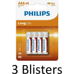 Philips 12 Stuks (3 Blisters A 4 St) Longlife Aaa Batterijen
