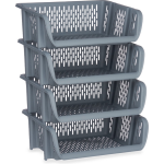 Pakket Van 4x Opberg Kratten/rekken/organizers 39 X 30 X 13 Cm - Opbergmanden - Grijs