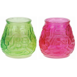 Set Van 2x Windlichten Geurkaarsen Citronella Anti Muggen Groen En Roze Glas - Geurkaarsen