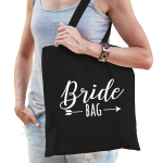Bellatio Decorations Bride Bag Katoenen Tasje Dames - Feest Boodschappentassen - Zwart