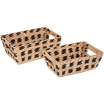 Set Van 3x Gevlochten Rieten Opbergmanden Rechthoek/zwart - Opbergmanden - Beige