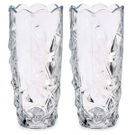 Giftdecor Set Van 2x Stuks Bloemenvazen Diamant Relief 13,5 X 29 Cm Van Glas - Vazen