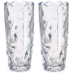 Giftdecor Set Van 2x Stuks Bloemenvazen Diamant Relief 8 X 19,5 Cm Van Glas - Vazen