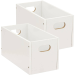 Set Van 2x Stuks Opbergmand/kastmand 7 Liter Wit Van Hout 31 X 15 X 15 Cm - Opbergmanden