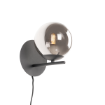 QAZQA Art deco wandlamp met smoke glas - Flore - Zwart