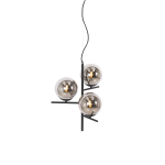 QAZQA Art deco hanglamp met smoke glas 3-lichts - Flore - Zwart