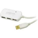 LogiLink USB 2.0 Verlengkabel [1x USB-A 2.0 stekker - 4x USB 2.0 bus A] 12.00 m Vergulde steekcontacten, UL gecertificeerd - Wit