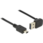 DeLOCK USB 2.0 Aansluitkabel [1x USB-A 2.0 stekker - 1x Mini-USB 2.0 B stekker] 2.00 m Stekker past op beide manieren, Vergulde steekcontacten, UL - Zwart