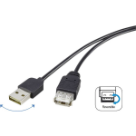 renkforce USB 2.0 Verlengkabel [1x USB-A 2.0 stekker - 1x USB 2.0 bus A] 1.80 m Stekker past op beide manieren, Vergulde steekcontacten, UL gecertificeerd - Zwart