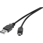 renkforce USB 2.0 Aansluitkabel [1x USB-A 2.0 stekker - 1x Mini-USB 2.0 B stekker] 30.00 cm UL gecertificeerd, Vergulde steekcontacten - Zwart
