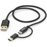 Hama USB 2.0 Aansluitkabel [1x USB-A 2.0 stekker - 1x Micro-USB 2.0 B stekker, USB-C stekker] 1.00 m - Zwart