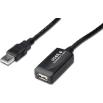 Digitus USB 2.0 Verlengkabel [1x USB 2.0 bus A - 1x USB-A 2.0 stekker] 15.00 m Met USB, Met verlengkabel - Zwart